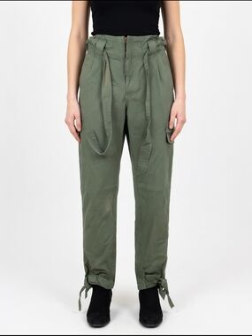 High-Waist Olive Cargo Pants with Tie Details